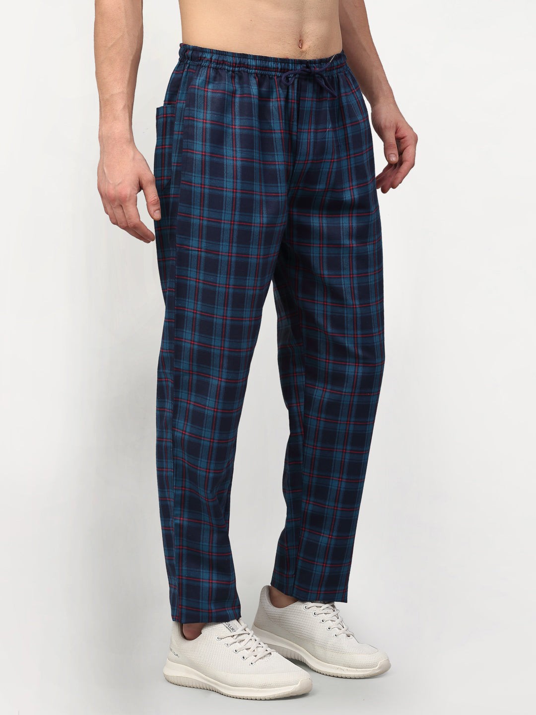 Jainish Men's Blue Cotton Checked Track Pants ( JOG 018Blue ) - Distacart