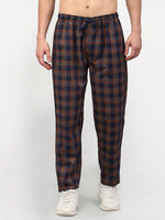 Thumbnail for Jainish Men's Orange Cotton Checked Track Pants ( JOG 018Orange-Blue ) - Distacart