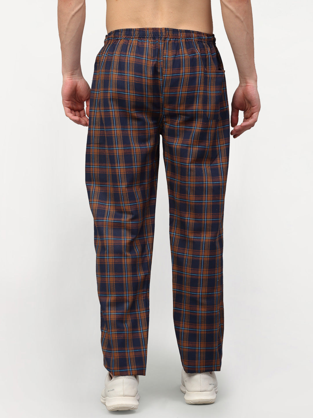 Jainish Men's Orange Cotton Checked Track Pants ( JOG 018Orange-Blue ) - Distacart
