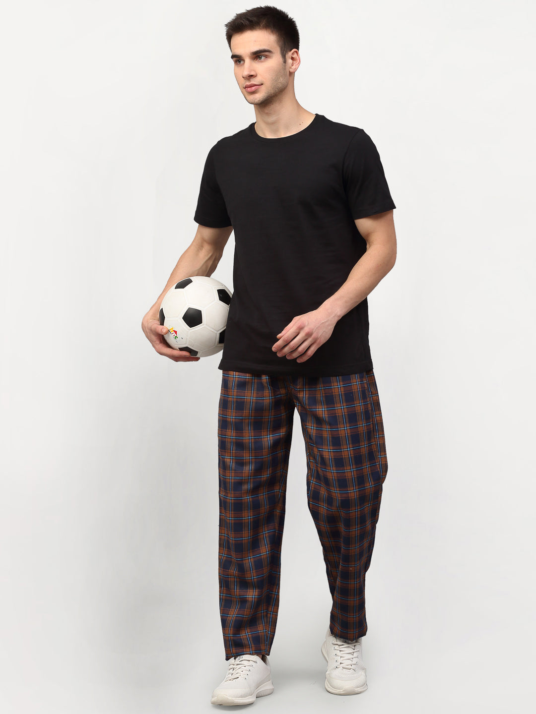 Jainish Men's Orange Cotton Checked Track Pants ( JOG 018Orange-Blue ) - Distacart