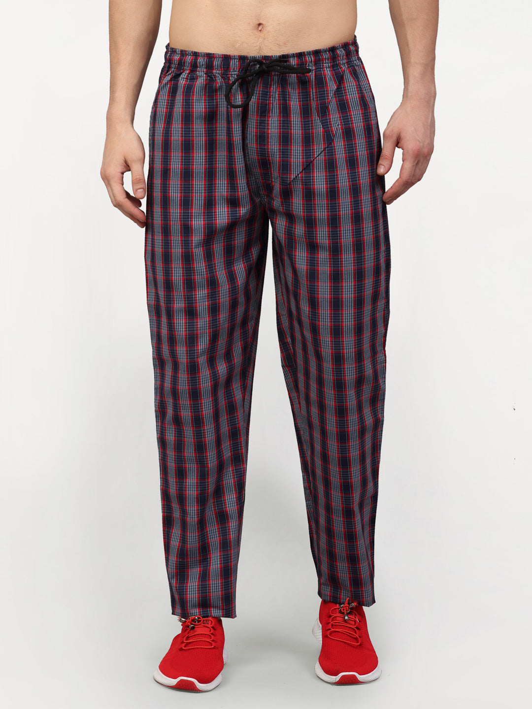 Jainish Men's Grey Cotton Checked Track Pants ( JOG 019Grey-Red ) - Distacart
