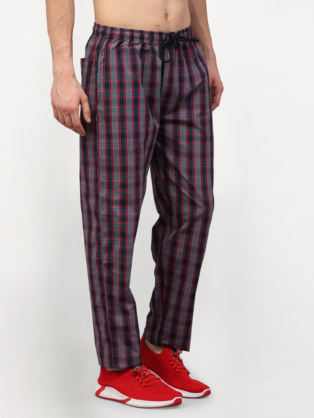 Jainish Men's Grey Cotton Checked Track Pants ( JOG 019Grey-Red ) - Distacart