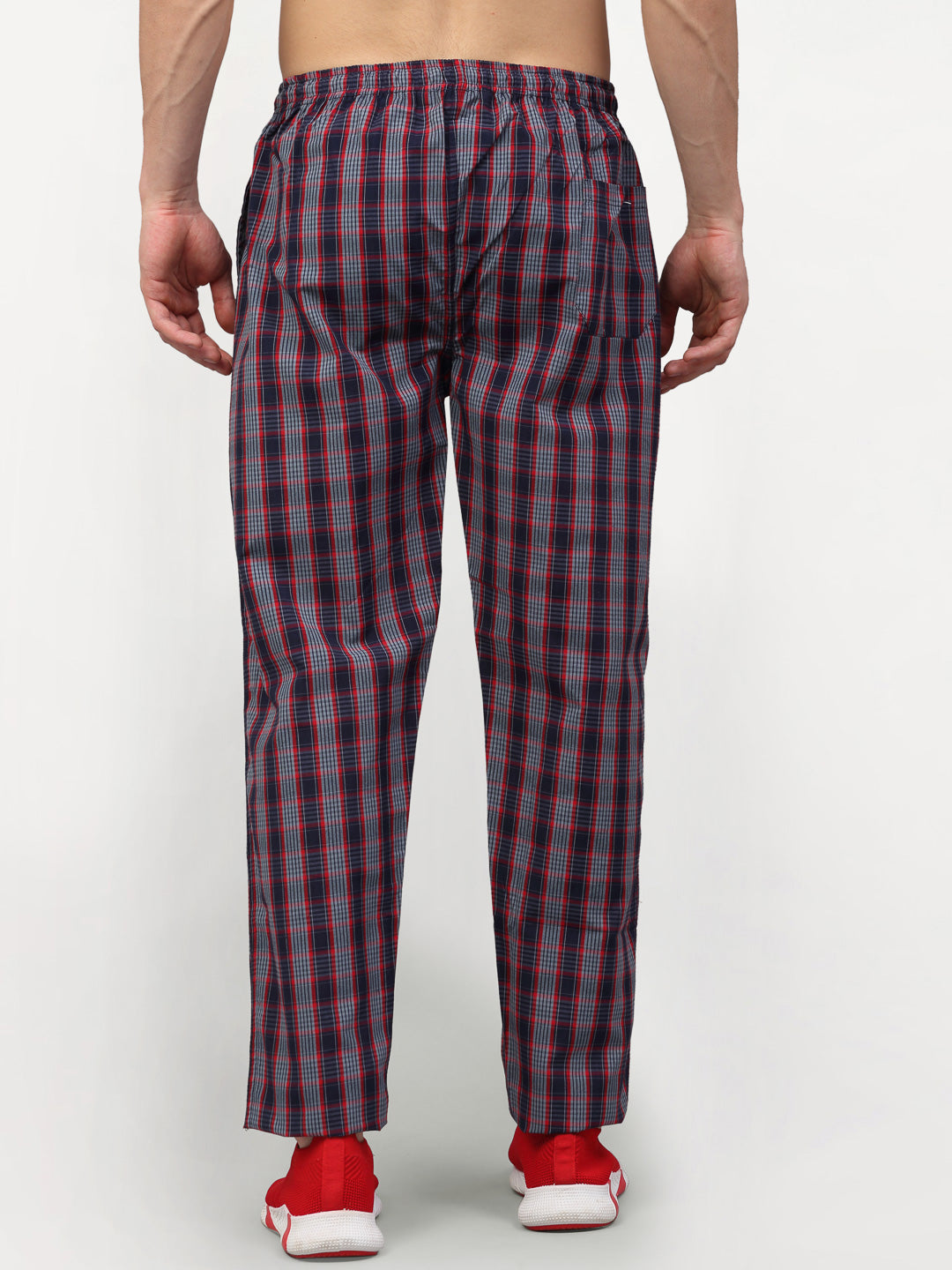 Jainish Men's Grey Cotton Checked Track Pants ( JOG 019Grey-Red ) - Distacart