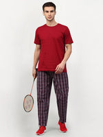 Thumbnail for Jainish Men's Grey Cotton Checked Track Pants ( JOG 019Grey-Red ) - Distacart