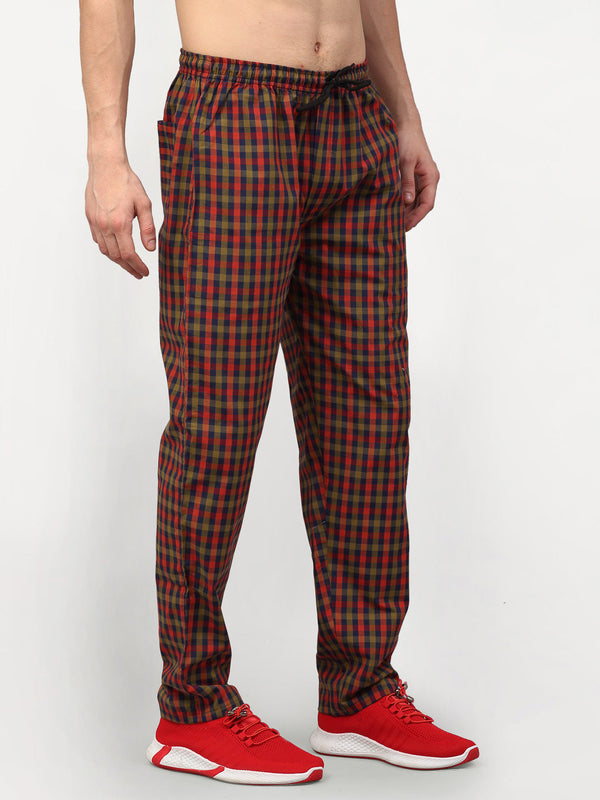 Jainish Men's Orange Cotton Checked Track Pants ( JOG 019Orange-Red ) - Distacart