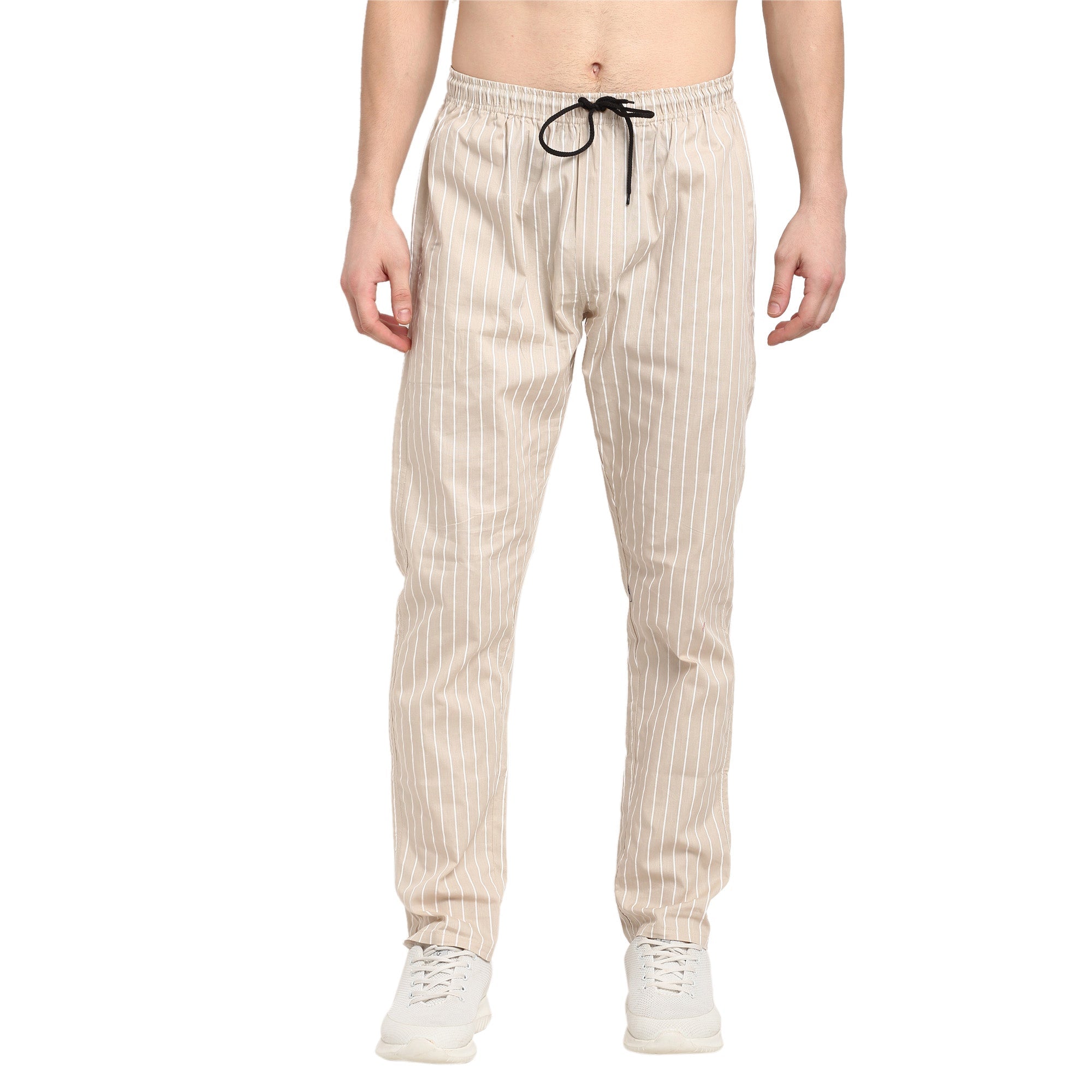 Jainish Men's Beige Cotton Striped Track Pants ( JOG 020Cream ) - Distacart