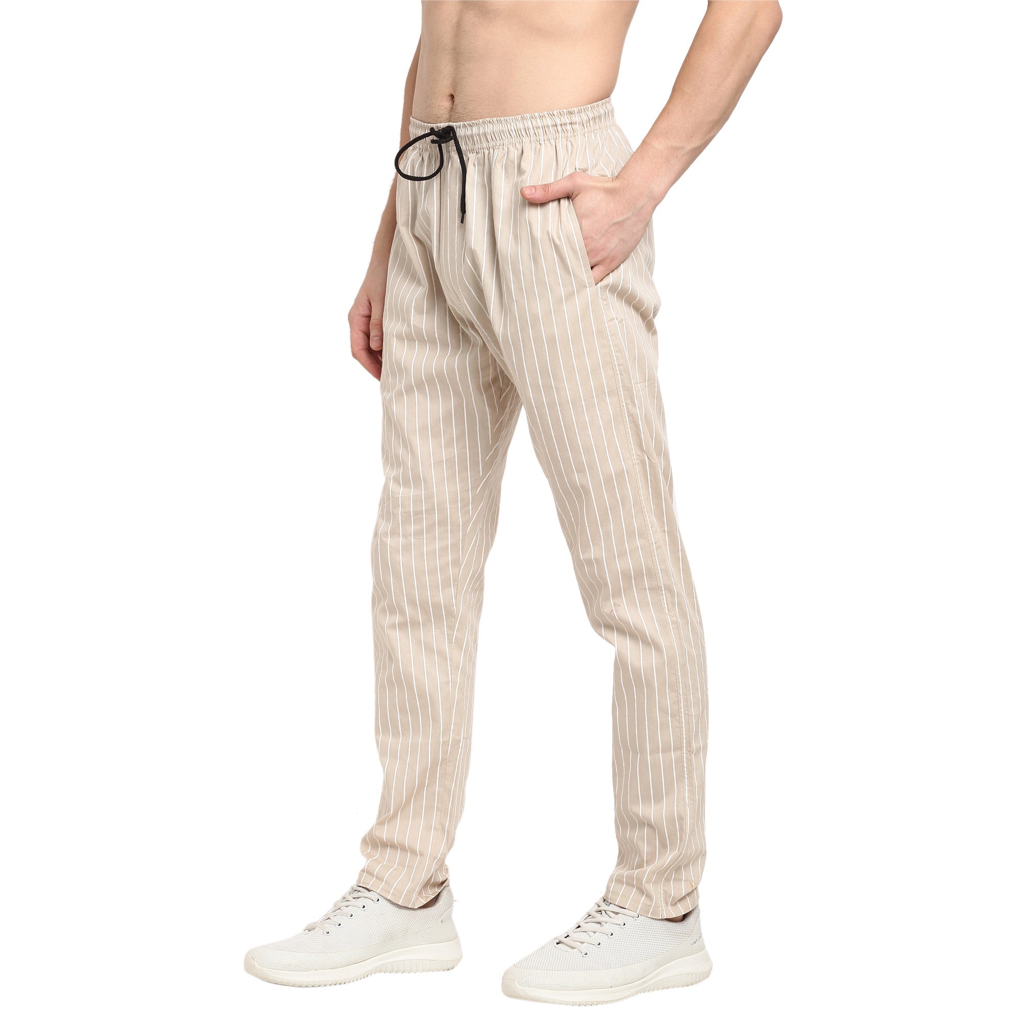 Jainish Men's Beige Cotton Striped Track Pants ( JOG 020Cream ) - Distacart