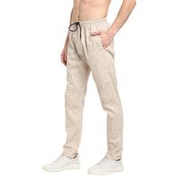 Thumbnail for Jainish Men's Beige Cotton Striped Track Pants ( JOG 020Cream ) - Distacart