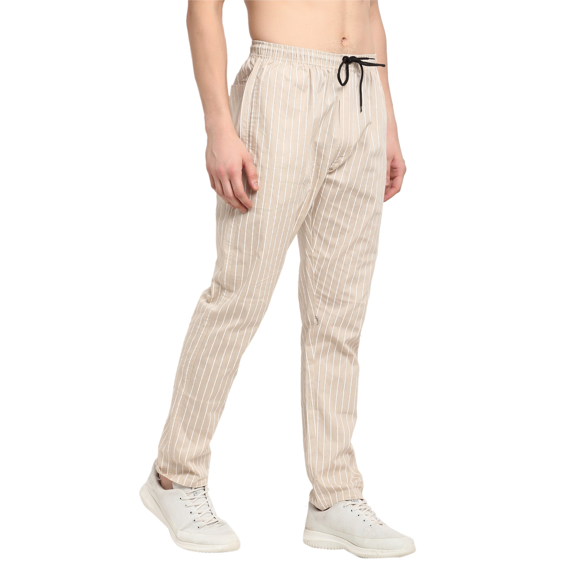 Jainish Men's Beige Cotton Striped Track Pants ( JOG 020Cream ) - Distacart