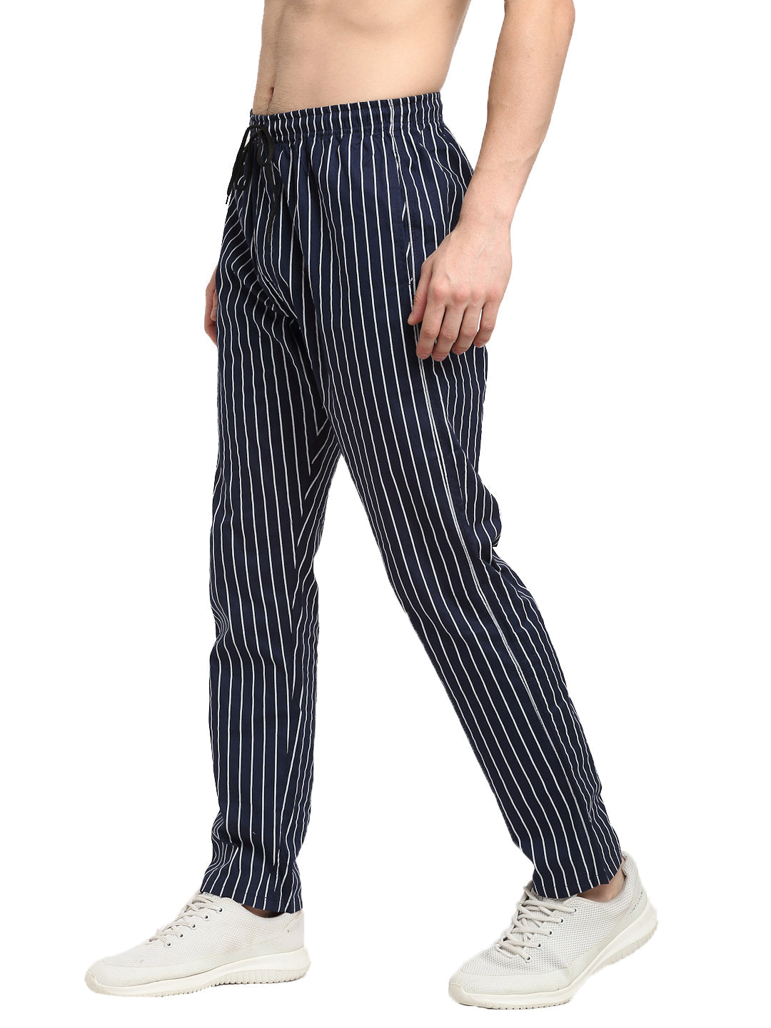 Jainish Men's Navy Blue Cotton Striped Track Pants ( JOG 020Navy ) - Distacart