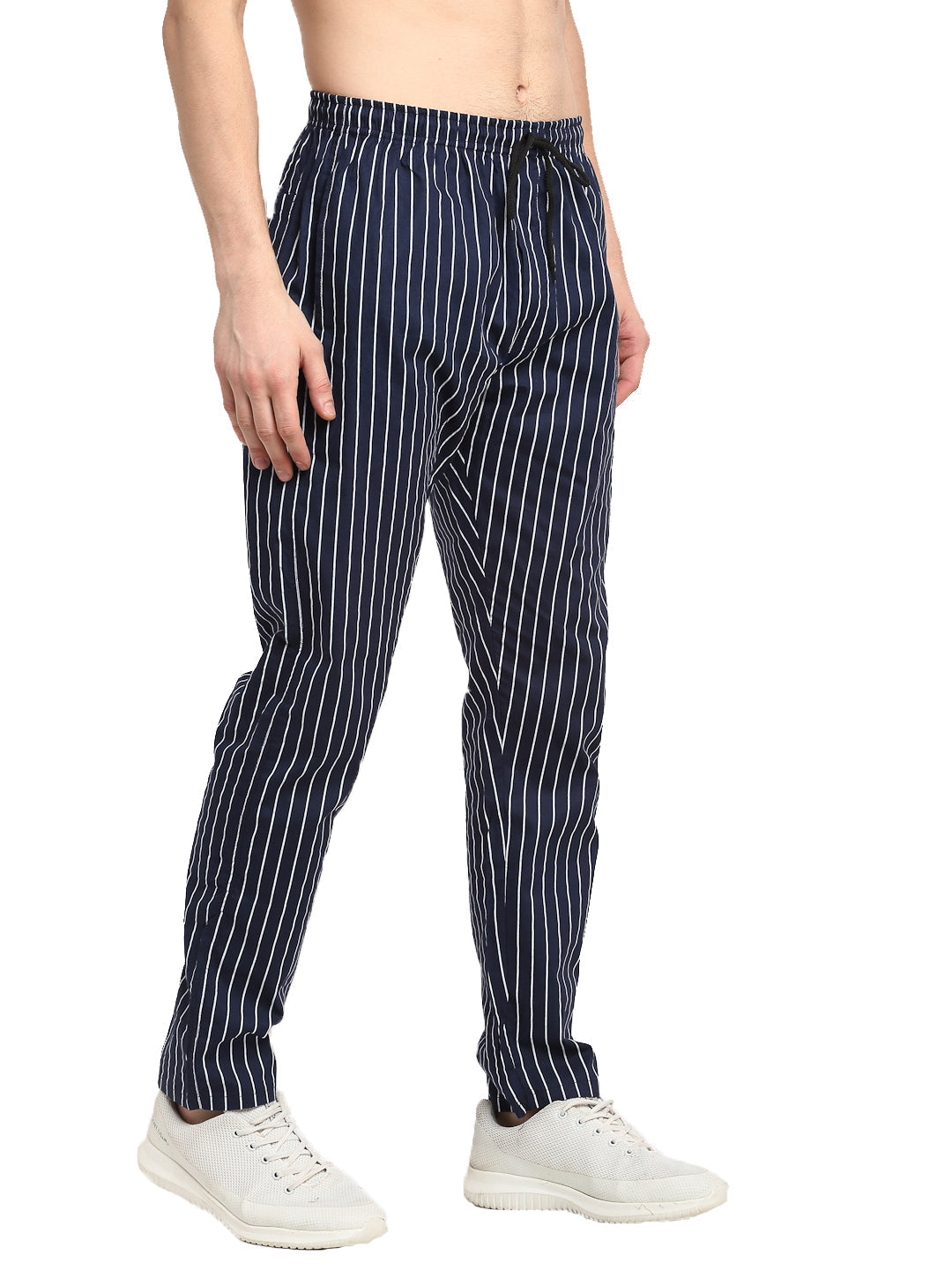 Jainish Men's Navy Blue Cotton Striped Track Pants ( JOG 020Navy ) - Distacart