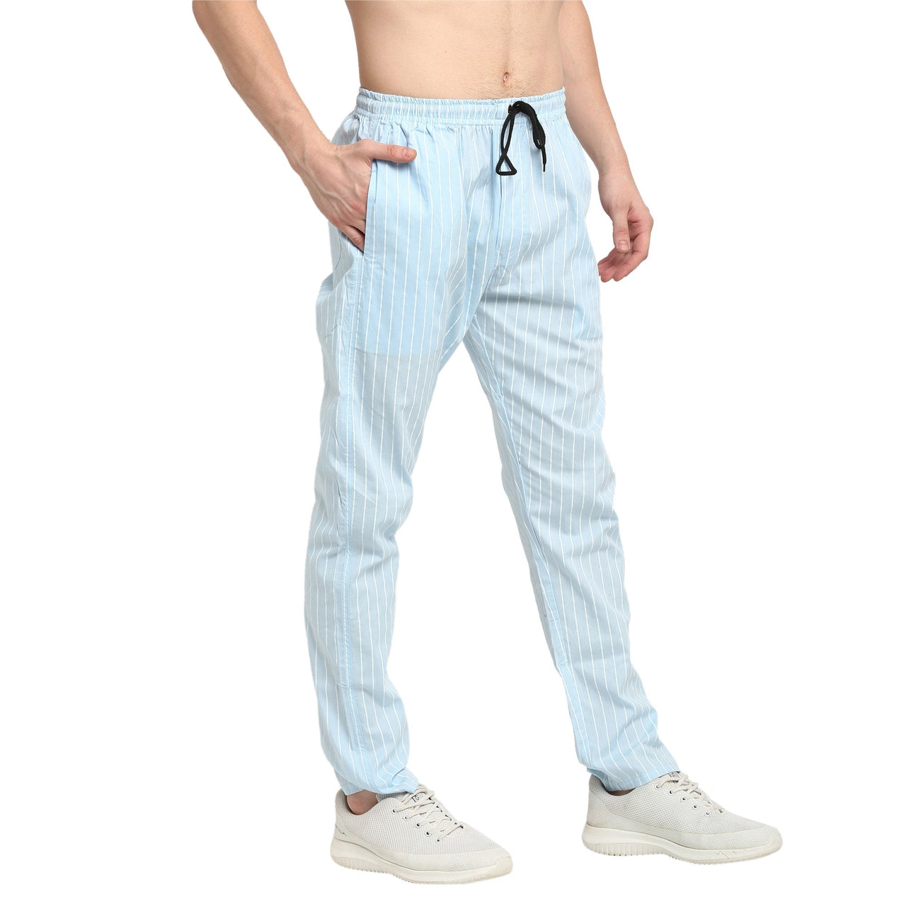 Jainish Men's Blue Cotton Striped Track Pants ( JOG 020Sky ) - Distacart