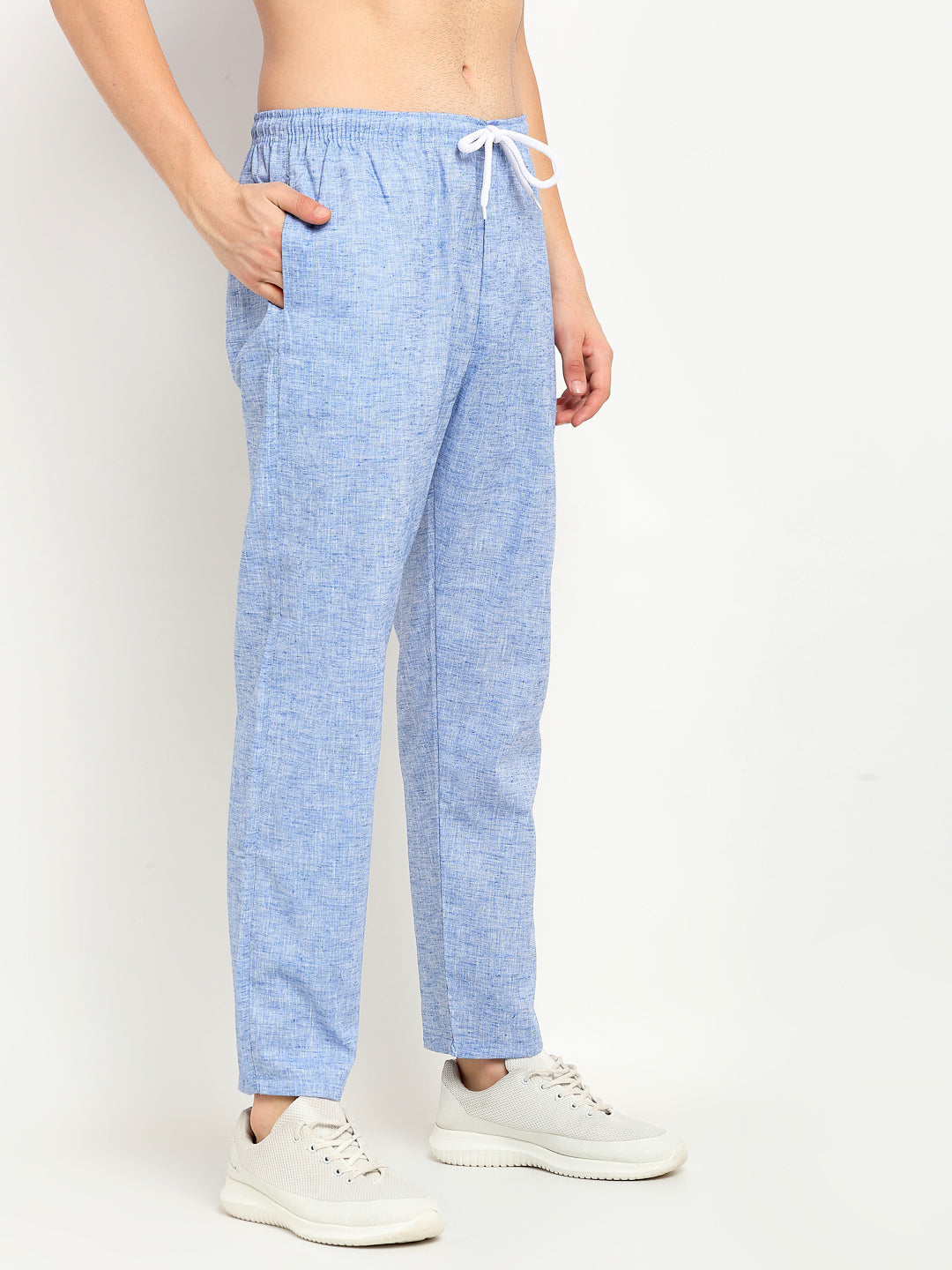 Jainish Men's Blue Linen Cotton Track Pants ( JOG 021Blue ) - Distacart