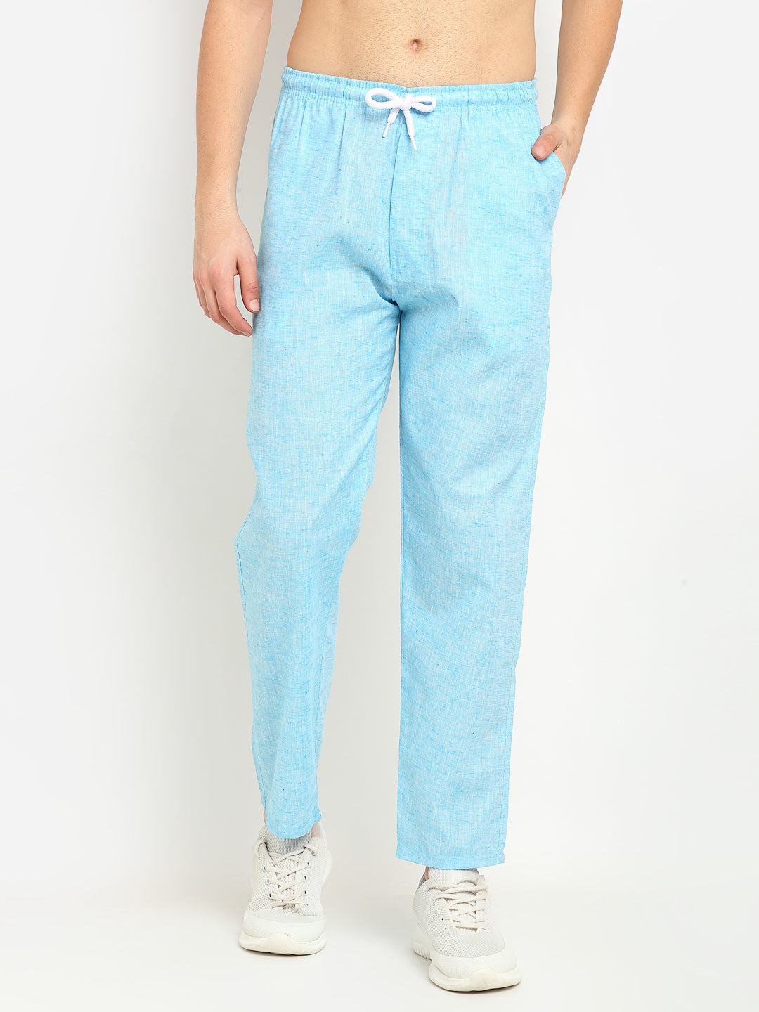 Jainish Men's Blue Linen Cotton Track Pants ( JOG 021Sky ) - Distacart