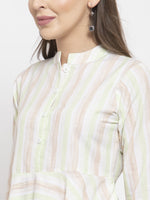 Thumbnail for Jompers Women Green and White Striped Kurta with Dhoti Pants - Distacart