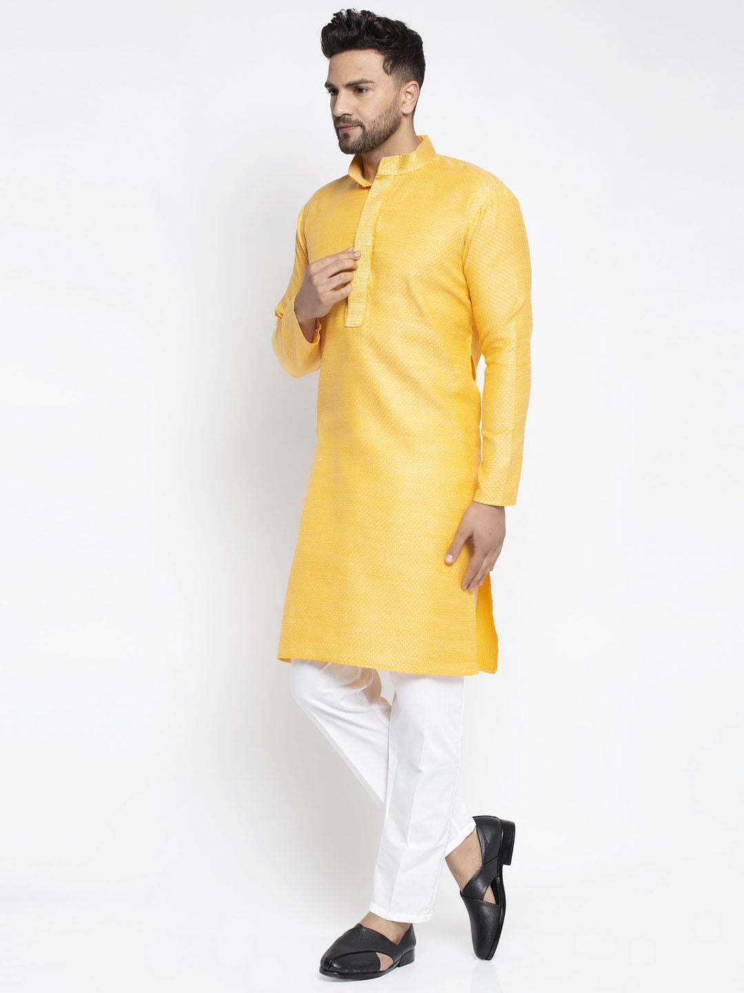 Jompers Men's Yellow Woven Kurta Payjama Sets