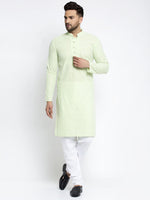 Thumbnail for Jompers Men's Dark-Green Embroidered Kurta Only