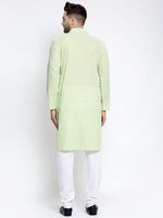 Thumbnail for Jompers Men's Dark-Green Embroidered Kurta Only