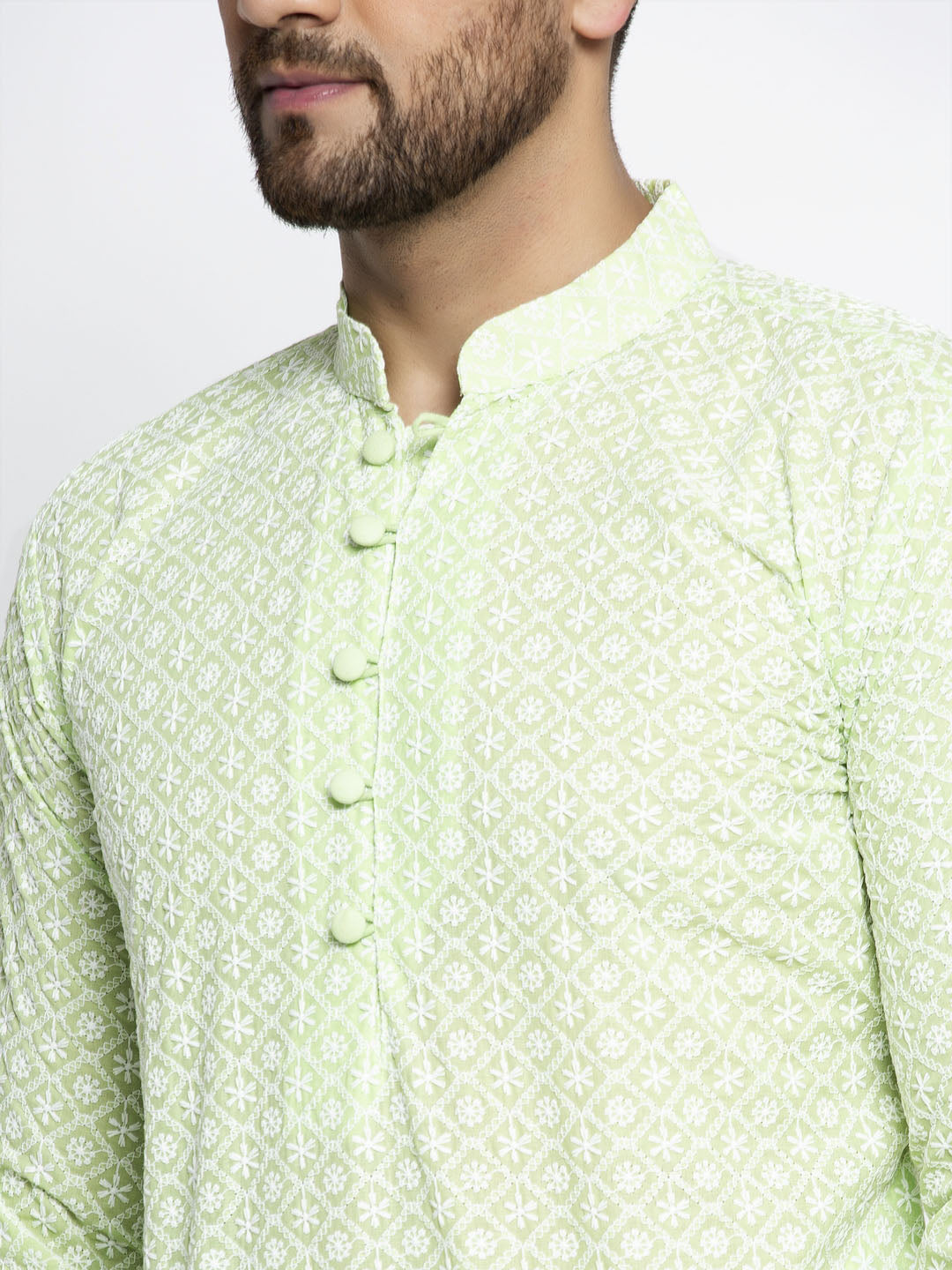 Jompers Men's Dark-Green Embroidered Kurta Only