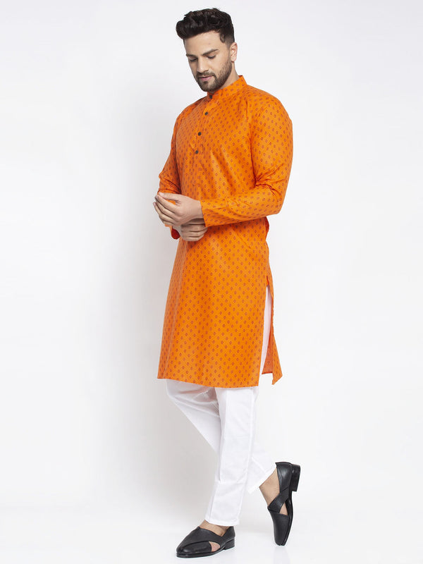 Jompers Men's Orange Printed Kurta Payjama Sets