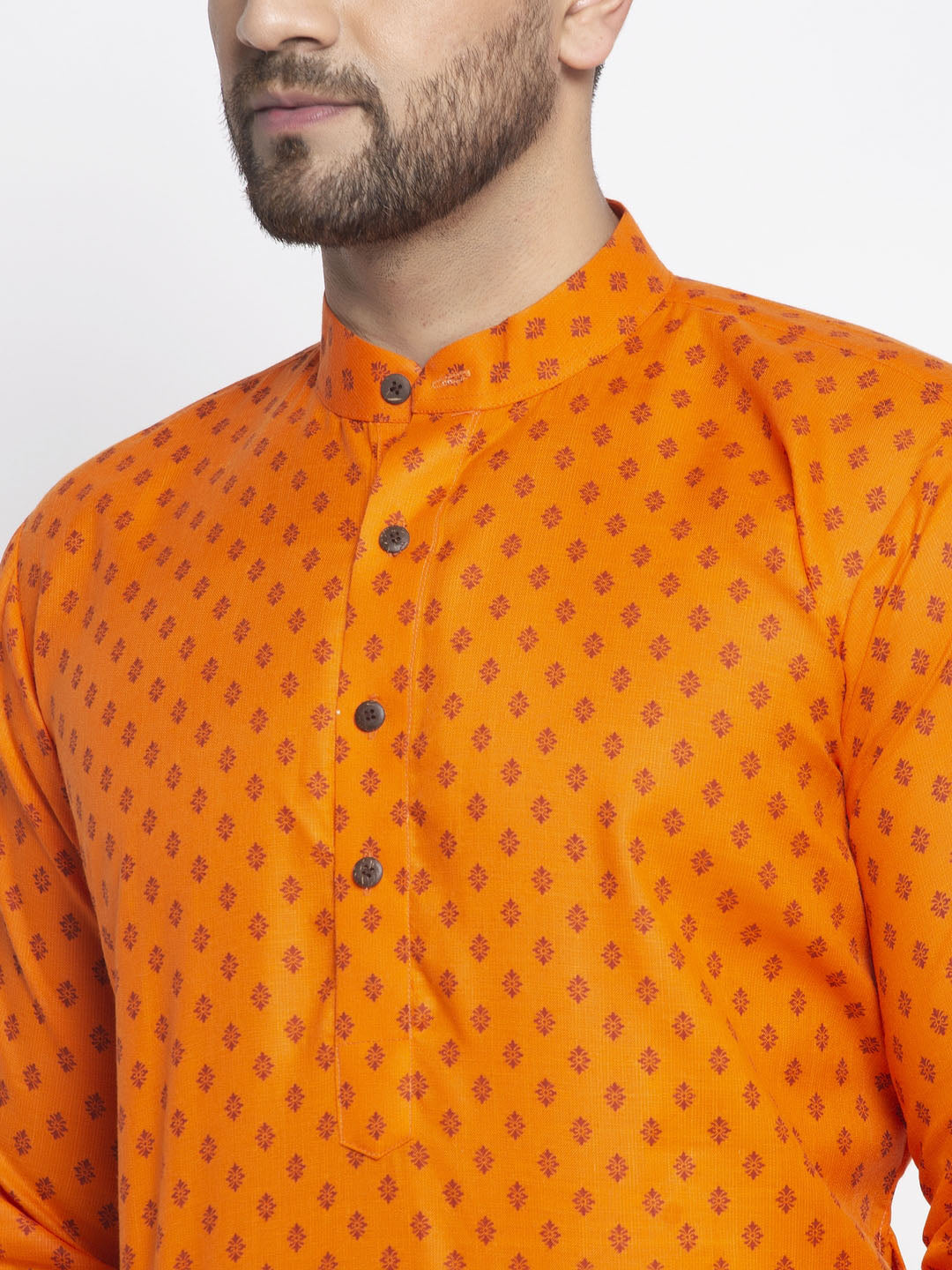Jompers Men's Orange Printed Kurta Payjama Sets