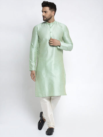 Jompers Men's Green Solid Dupion Silk Kurta Payjama Set