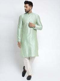 Thumbnail for Jompers Men's Green Solid Dupion Silk Kurta Only
