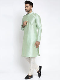Thumbnail for Jompers Men's Green Solid Dupion Silk Kurta Only