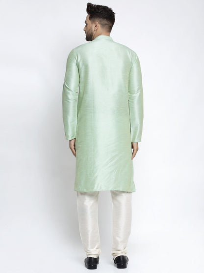 Jompers Men's Green Solid Dupion Silk Kurta Payjama Set