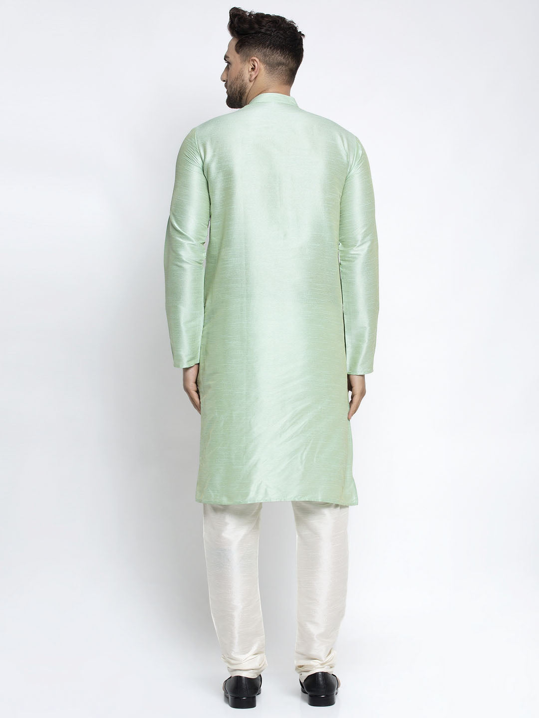 Jompers Men's Green Solid Dupion Silk Kurta Only