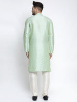 Thumbnail for Jompers Men's Green Solid Dupion Silk Kurta Only