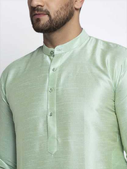 Jompers Men's Green Solid Dupion Silk Kurta Payjama Set