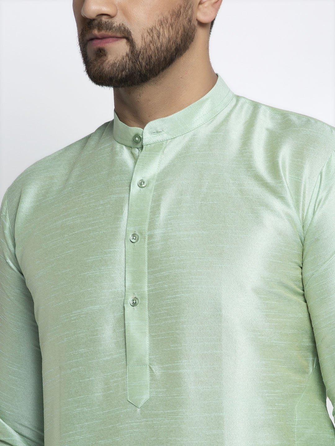 Jompers Men's Green Solid Dupion Silk Kurta Only