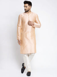 Thumbnail for Jompers Men's Peach Solid Dupion Silk Kurta Only
