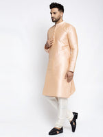 Thumbnail for Jompers Men's Peach Solid Dupion Silk Kurta Only