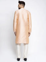 Thumbnail for Jompers Men's Peach Solid Dupion Silk Kurta Only