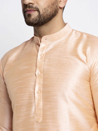 Thumbnail for Jompers Men's Peach Solid Dupion Silk Kurta Only