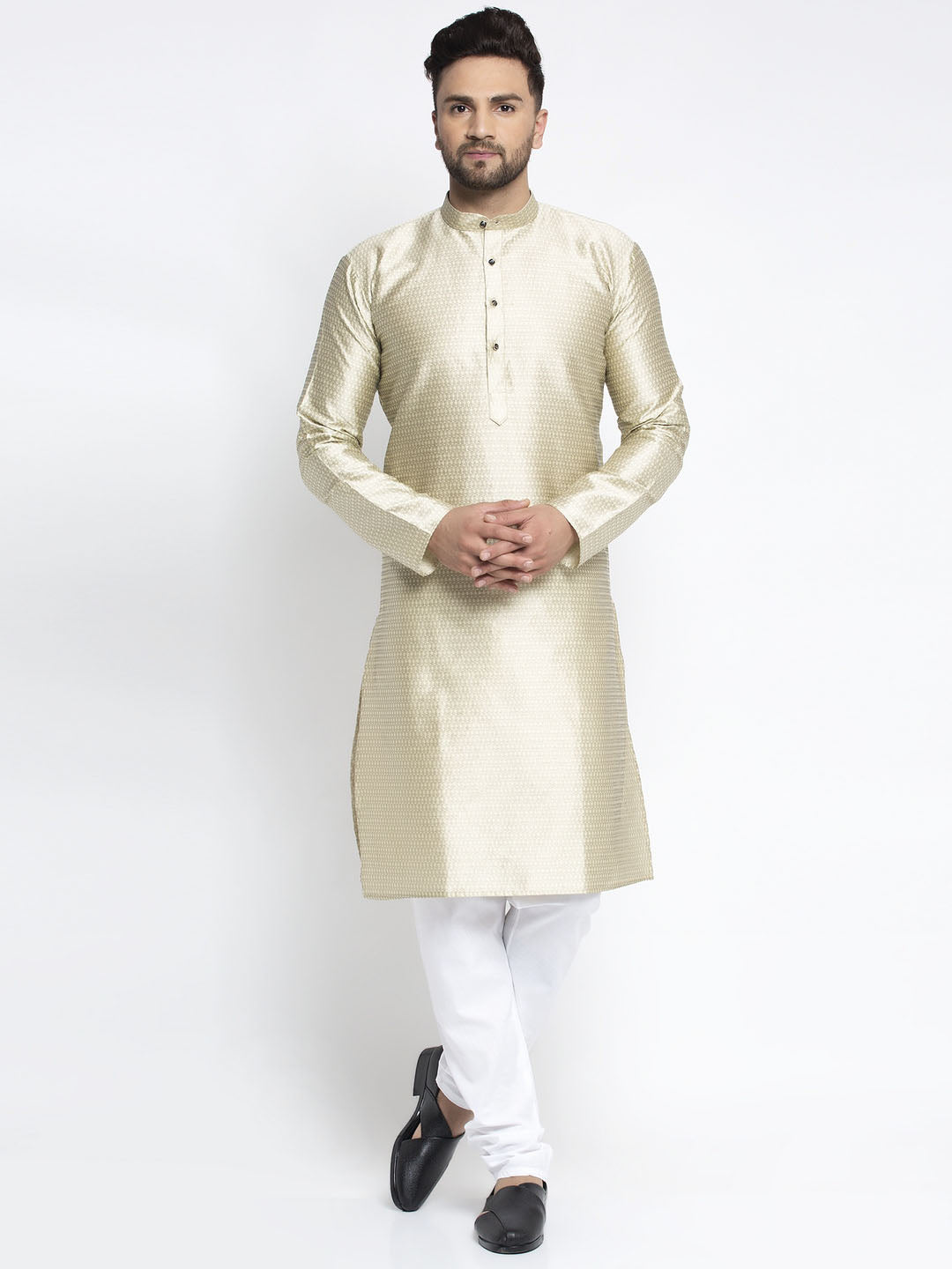 Jompers Men Beige & White Woven Design Kurta with Pyjamas - Distacart