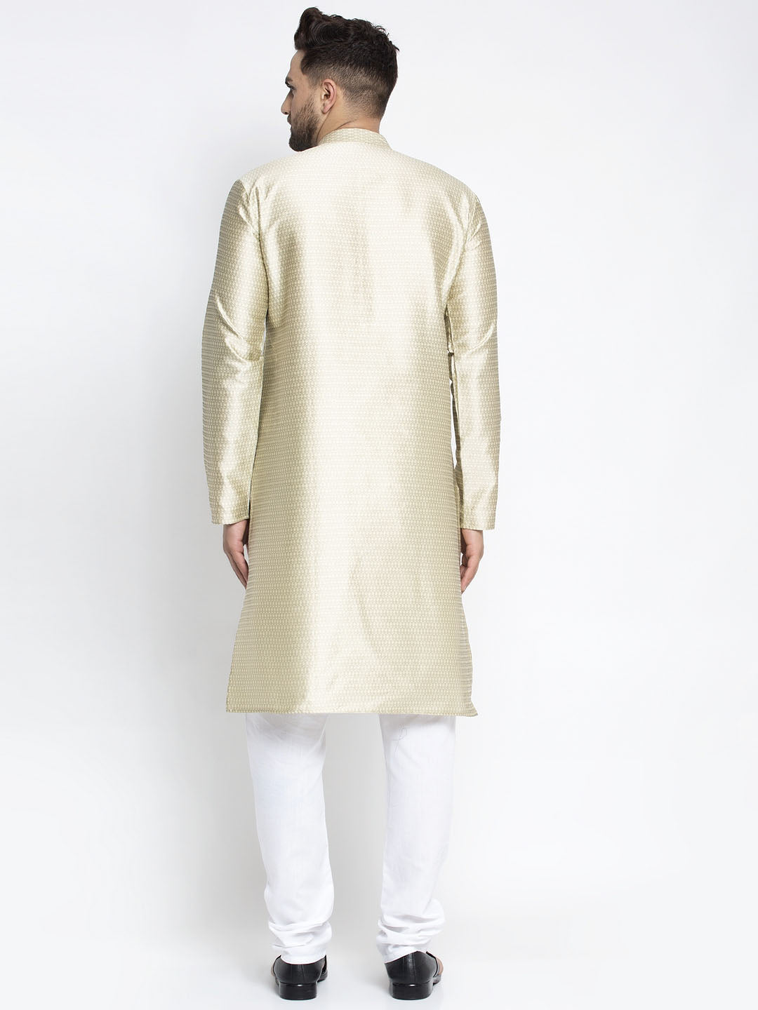 Jompers Men Beige & White Woven Design Kurta with Pyjamas - Distacart