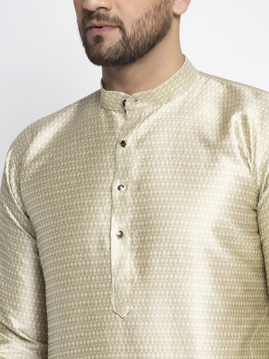 Jompers Men Beige & White Woven Design Kurta with Pyjamas - Distacart