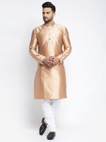 Thumbnail for Jompers Men Bronze & White Woven Design Kurta with Pyjamas - Distacart