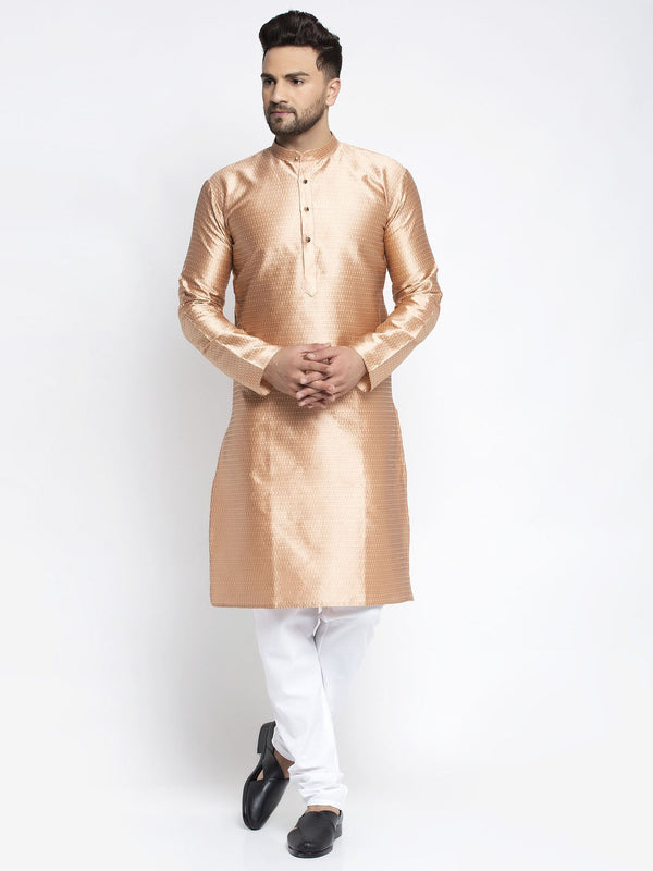 Jompers Men Bronze & White Woven Design Kurta with Pyjamas - Distacart