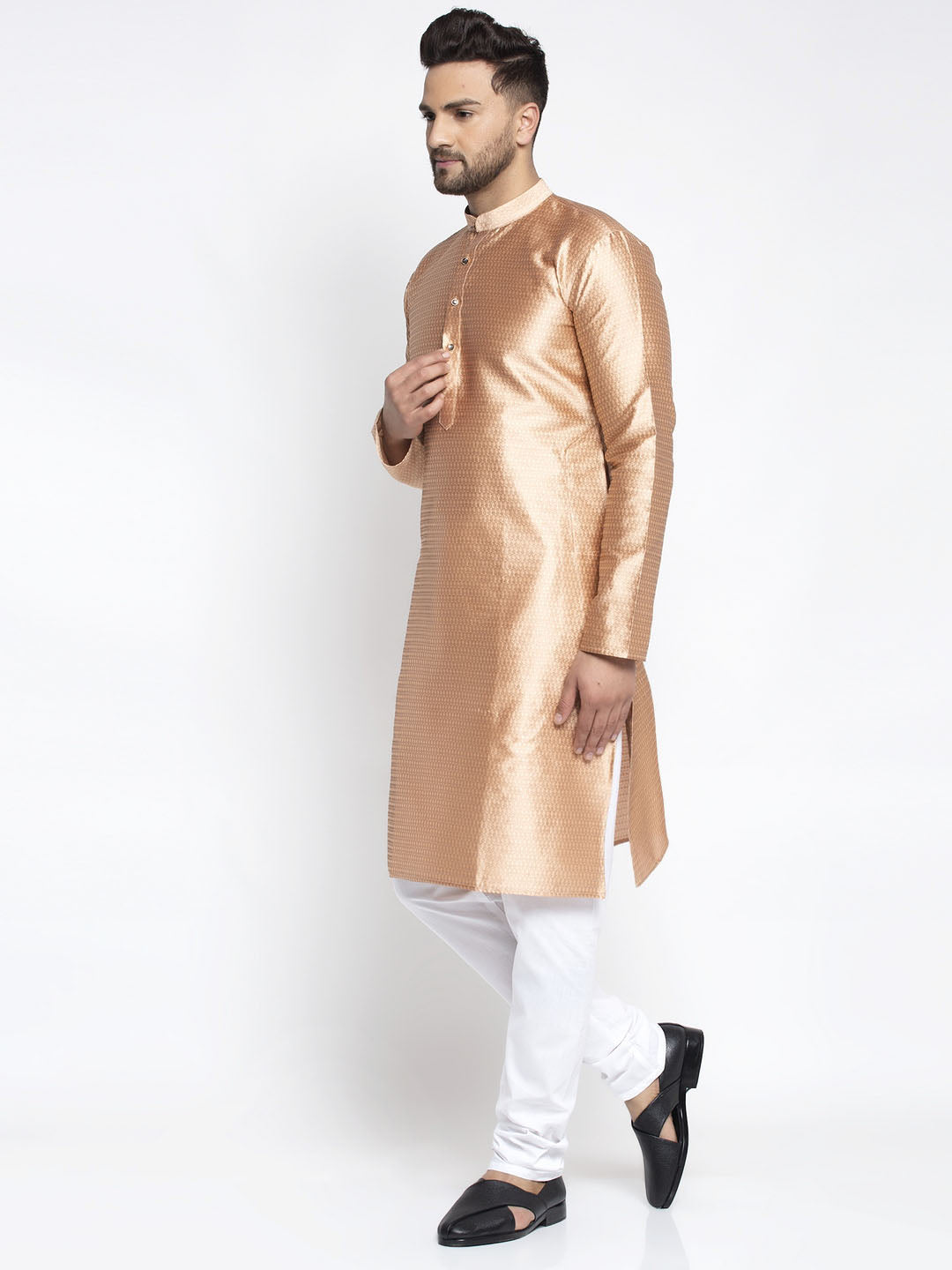 Jompers Men Bronze & White Woven Design Kurta with Pyjamas - Distacart