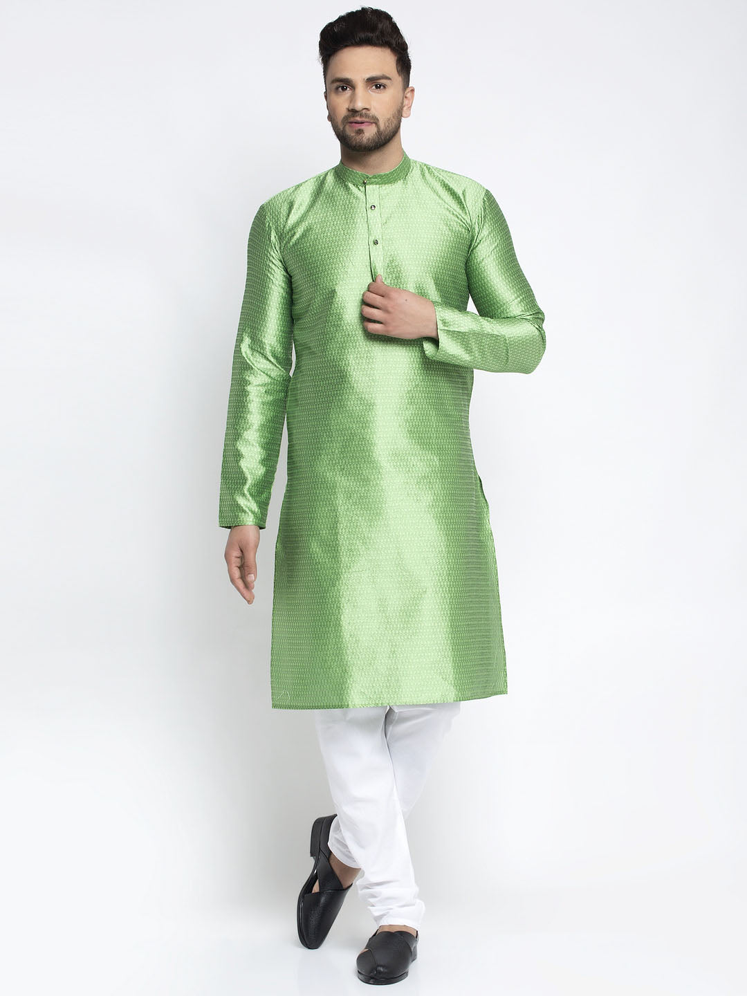 Jompers Men Green & White Woven Design Kurta with Pyjamas - Distacart