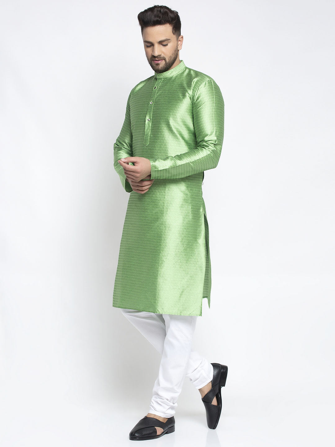 Jompers Men Green & White Woven Design Kurta with Pyjamas - Distacart