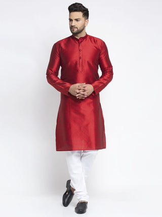 Jompers Men Maroon & White Woven Design Kurta with Pyjamas - Distacart
