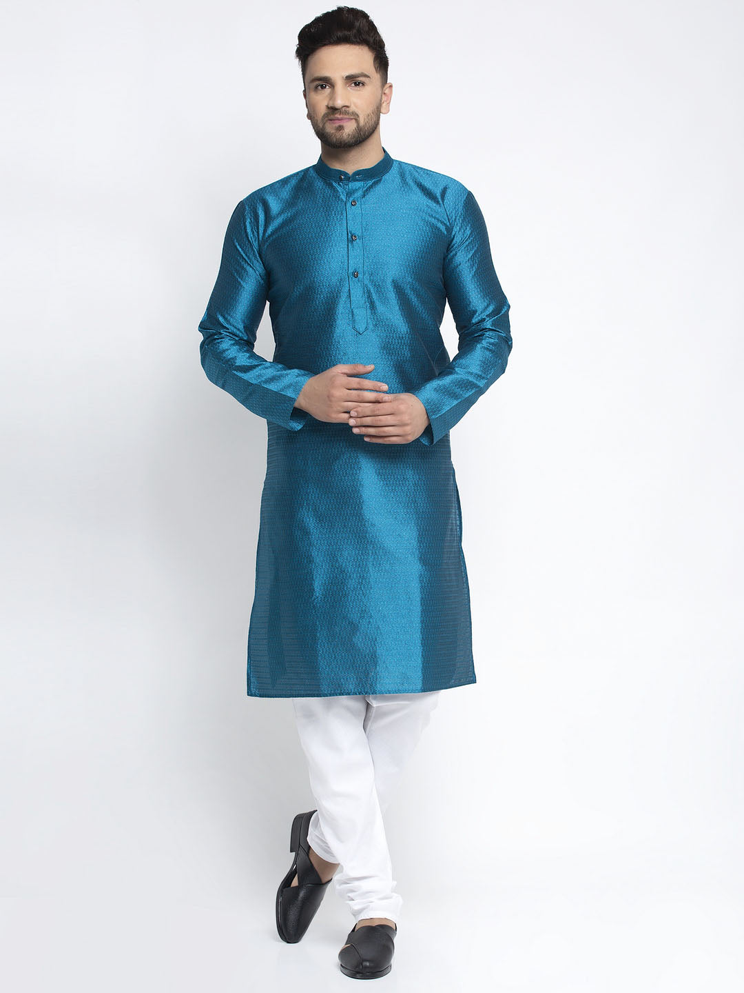 Jompers Men Blue & White Woven Design Kurta with Pyjamas - Distacart