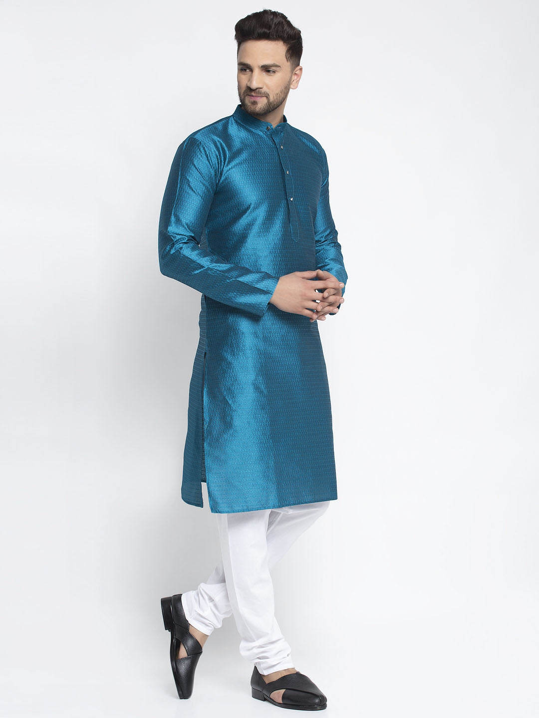 Jompers Men Blue & White Woven Design Kurta with Pyjamas - Distacart