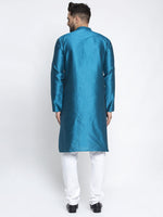 Thumbnail for Jompers Men Blue & White Woven Design Kurta with Pyjamas - Distacart