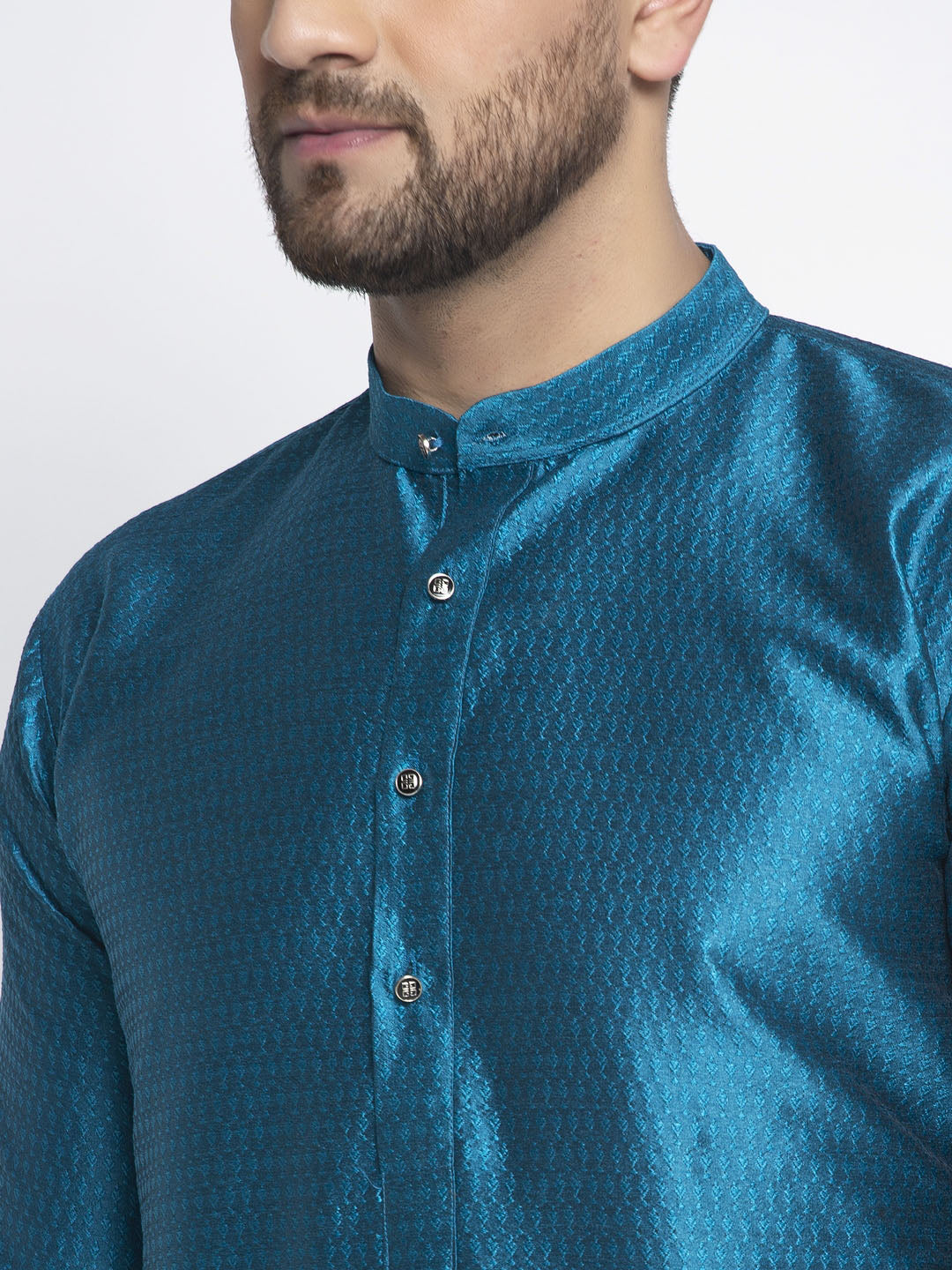 Jompers Men Blue & White Woven Design Kurta with Pyjamas - Distacart